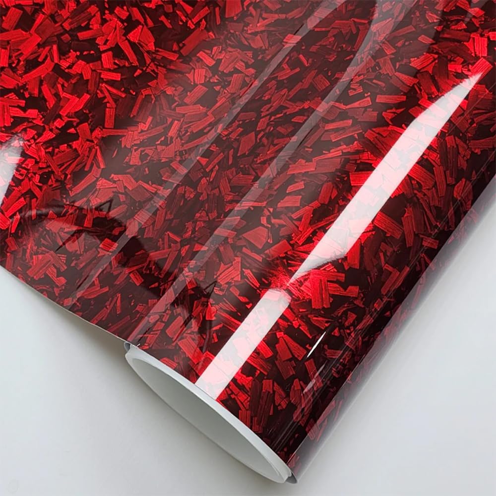 150cm x 30cm Covering Forgé Carbone de Voiture Film Autocollant Adhésif Film Carbone de Protection pour Voiture Intérieure/Extérieure, Moto, Vélo (Rouge Brillant, 30cm x 150cm)