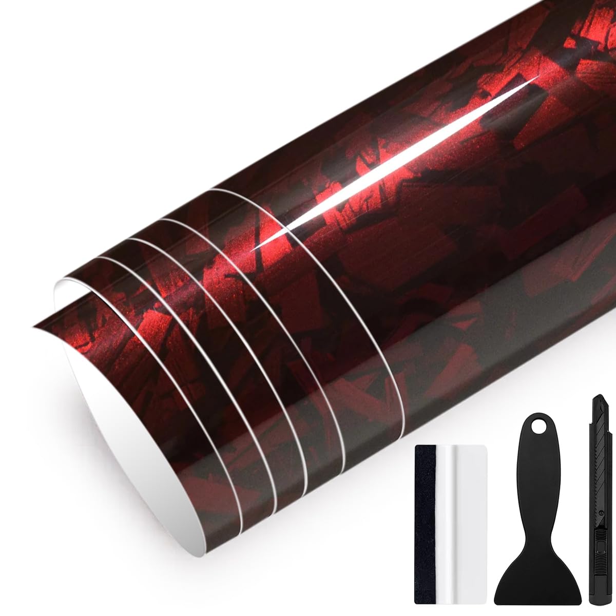 150cm x 30cm Covering Forgé Carbone de Voiture Film Autocollant Adhésif Film Carbone de Protection pour Voiture Intérieure/Extérieure, Moto, Vélo (Rouge Brillant, 30cm x 150cm)