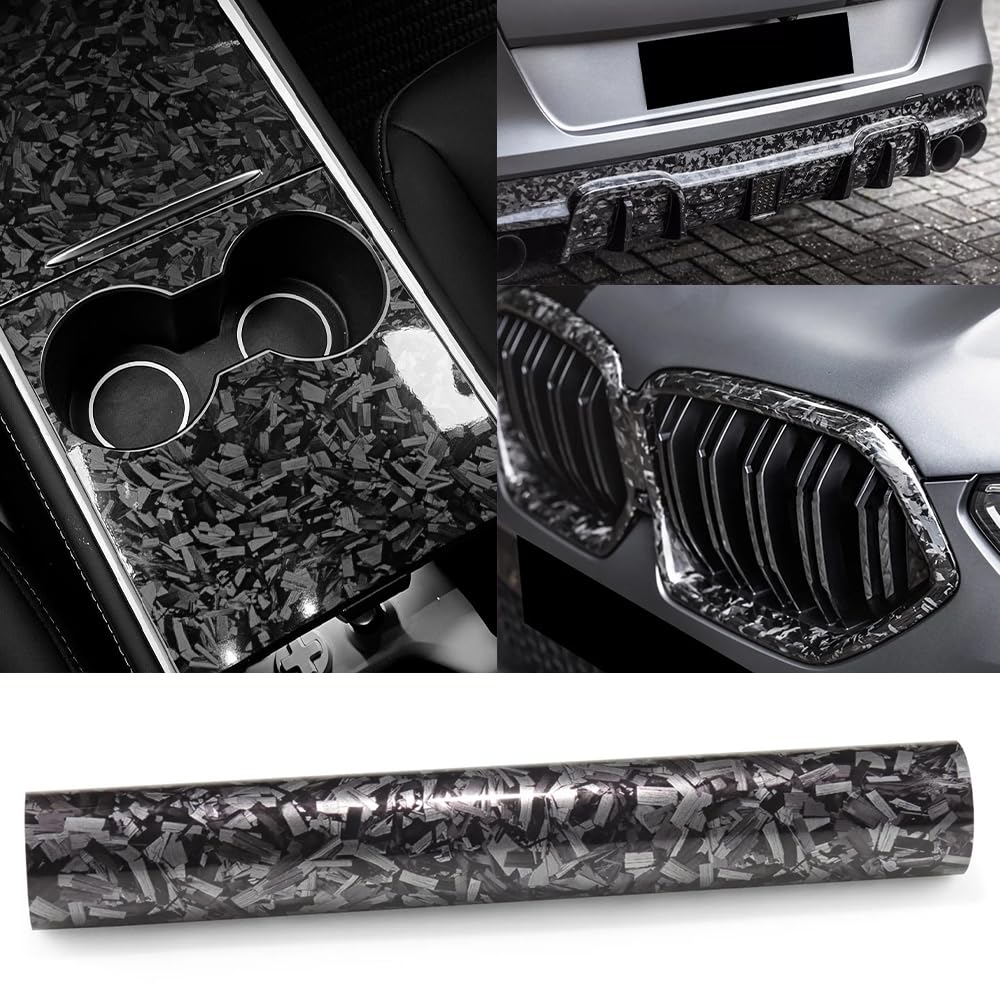 150cm x 30cm Covering Forgé Carbone de Voiture Film Autocollant Adhésif Film Carbone de Protection pour Voiture Intérieure/Extérieure, Moto, Vélo (Rouge Brillant, 30cm x 150cm)