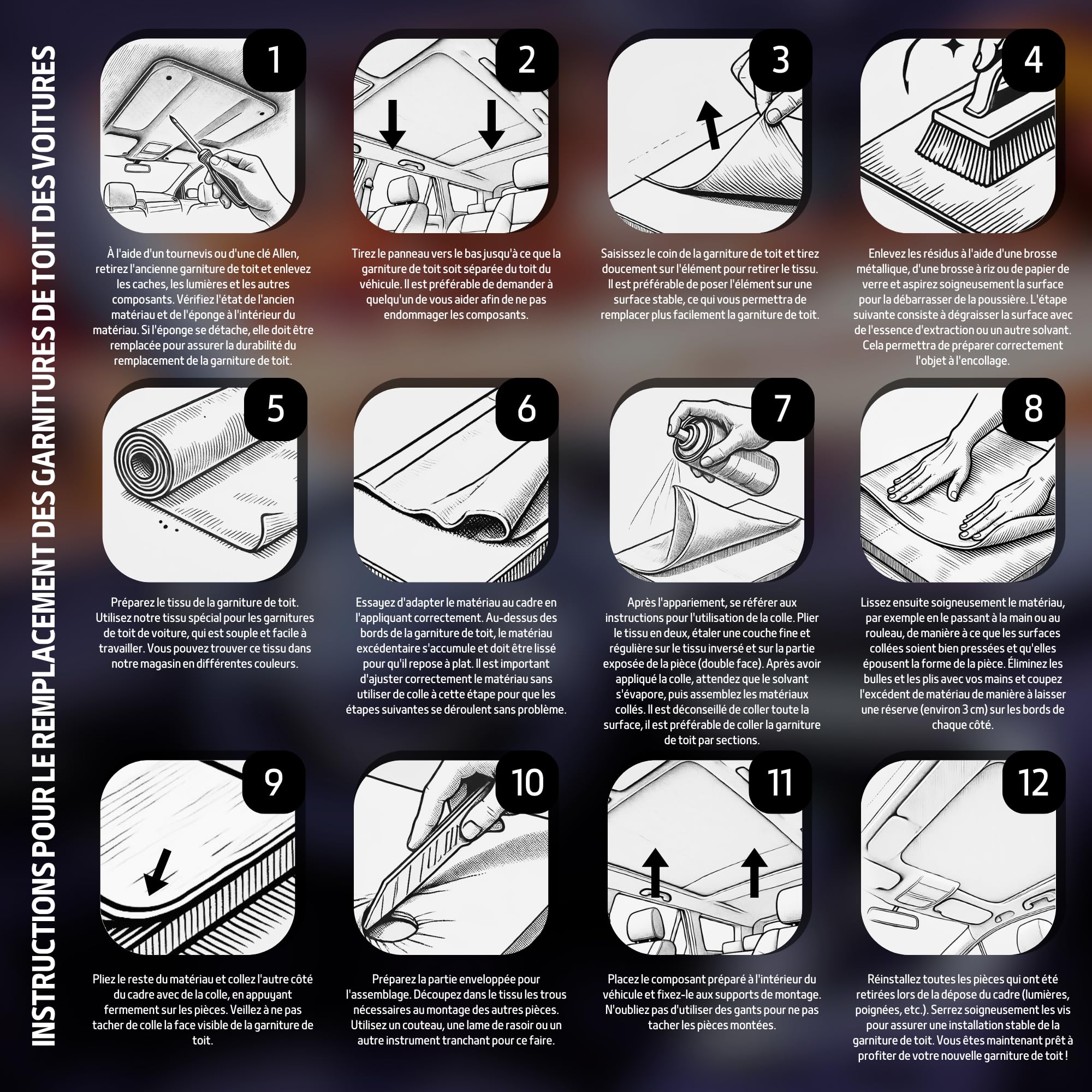 Ciel de toit de voiture, Gris clair, 300 cm x 180 cm