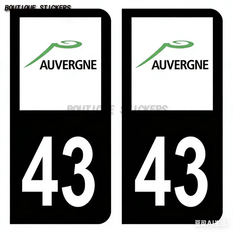 2Pcs Car license plate sticker, car DEP department F43 logo, Auvergne high-quality waterproof PVC car sticker