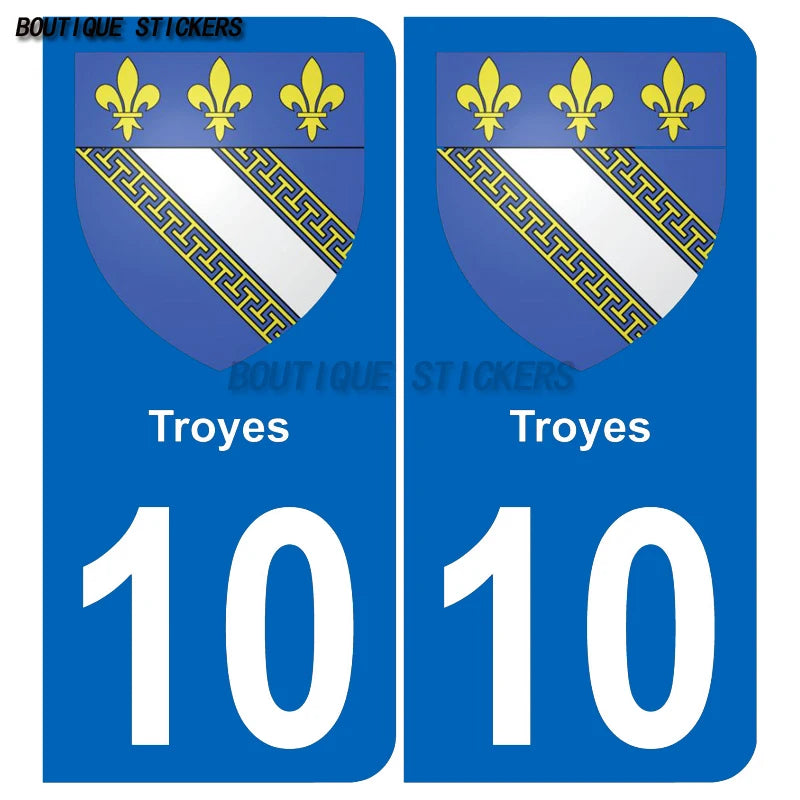 2Pcs Exquisite French license plate stickers in black and blue10 Bar-sur-Aube Troyes - aglo Bar sur aub - agglo PVC étanche
