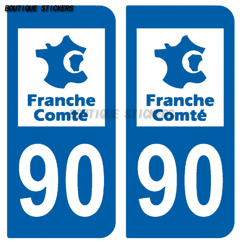 2Pcs Exquisite 90 province license plate sticker F90 for car, RV, off-road vehicle, waterproof PVC sticker in Belfort, France