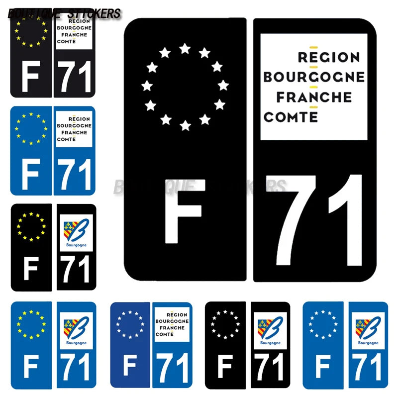 2Pcs Exquisite license plate stickers, French Burgundy Franche Comt é region F71 car stickers, waterproof PVC stickers