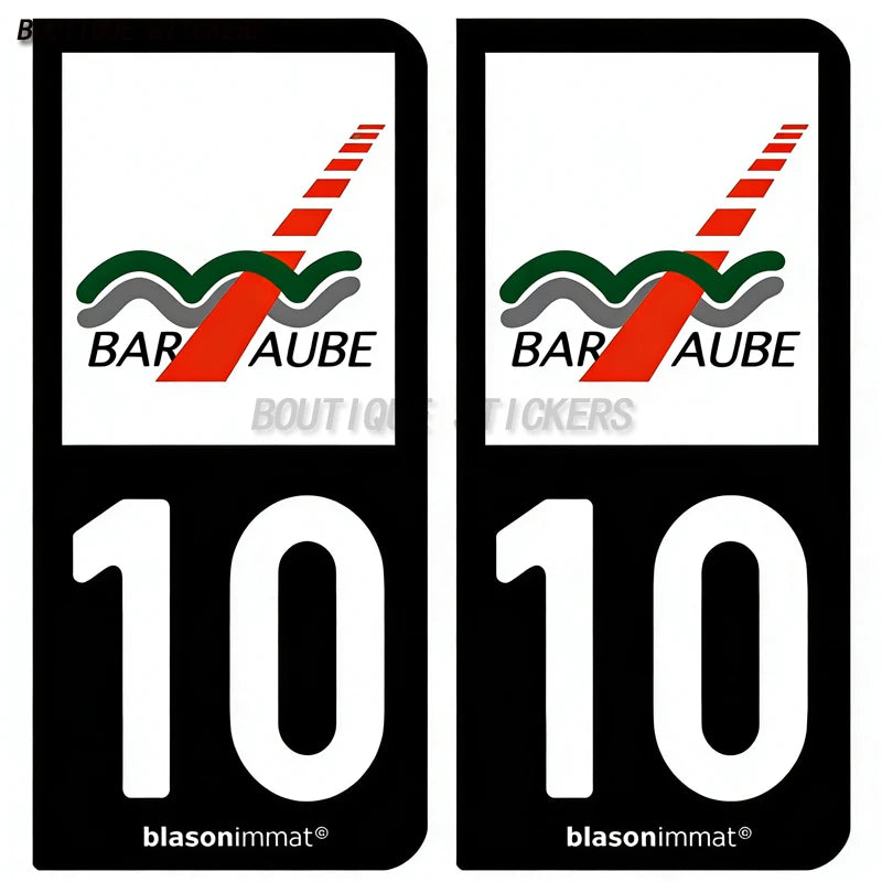 2Pcs Exquisite French license plate stickers in black and blue10 Bar-sur-Aube Troyes - aglo Bar sur aub - agglo PVC étanche