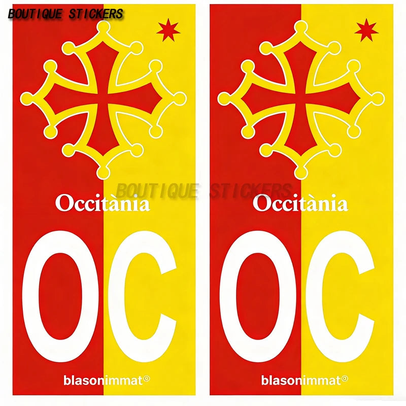 2 exquisite license plate stickers, French OC Occitanie car, motorcycle, off-road vehicle, RV waterproof PVC stickers