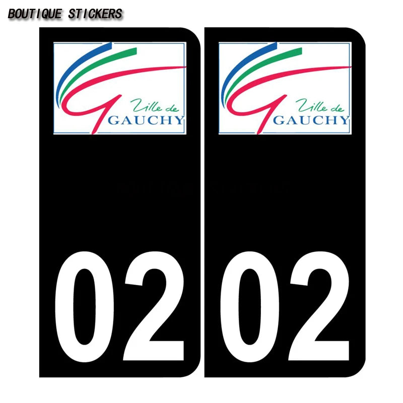 2 exquisite black license plate stickers 02 Aisne plaque blason armoiries Soissons Laon Gauchy Car and waterproof PVC stickers