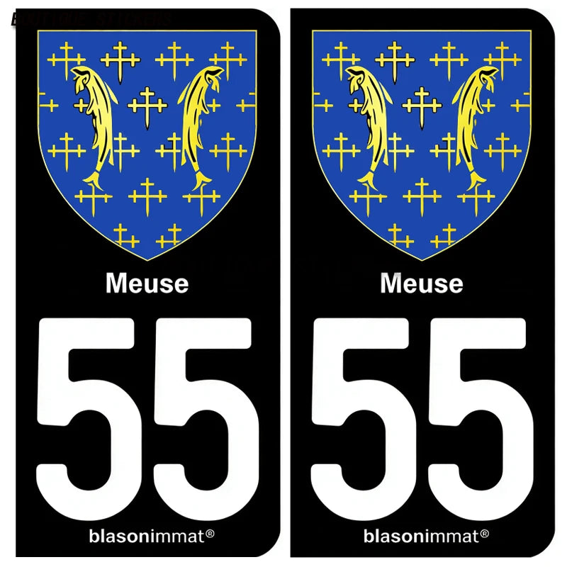 2Pcs Exquisite French license plate stickers in black and blue55 Commercy - Ville 55 Meuse Armoiries Car waterproof PVC sticker