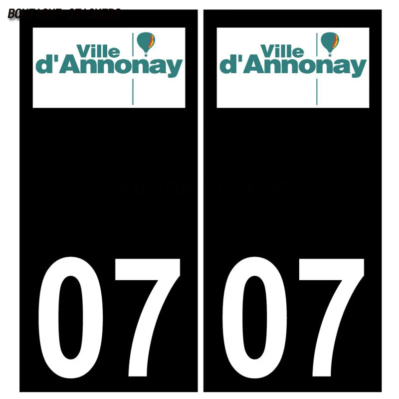 2PcsExquisite French licenseplate stickers in 07Vallon-Pont-d'Arc - Armoiries - Privas - Aubenas-Annonay Auto MotoPVCautocollant