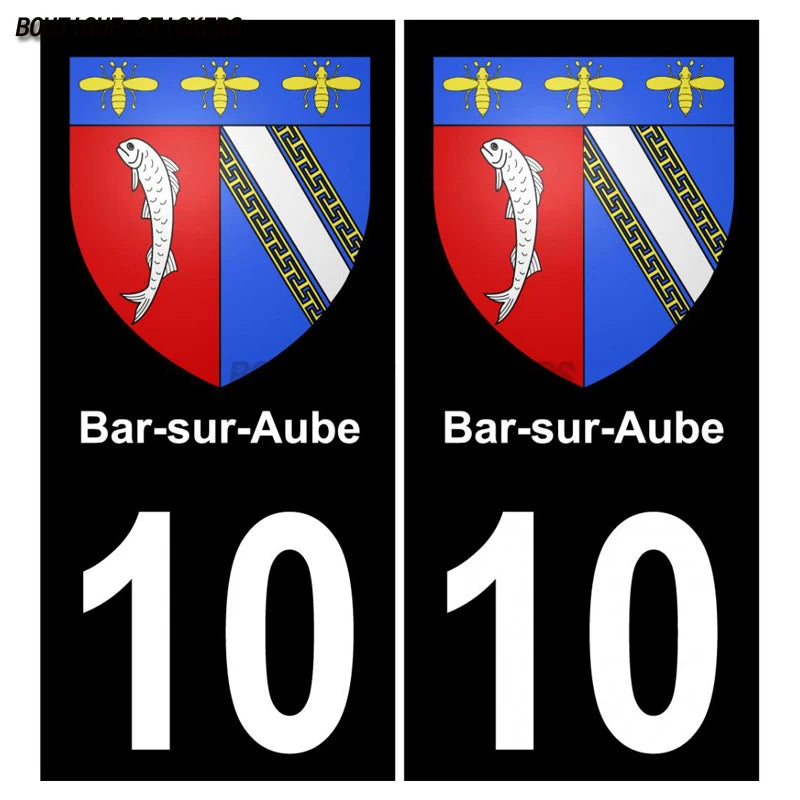 2Pcs Exquisite French license plate stickers in black and blue10 Bar-sur-Aube Troyes - aglo Bar sur aub - agglo PVC étanche