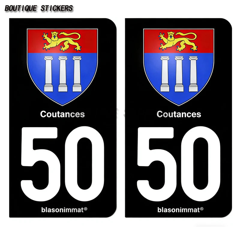 2Pcs French license plate stickers50 Coutances  Ville Coutances  Armoiries Granville  Ville Auderville blason Normandie  Drakkar