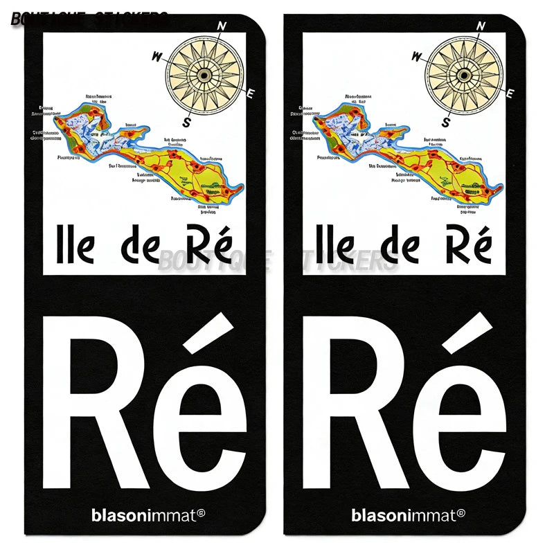 2 exquisite license plate stickers for French R é Î le de R é cars, motorcycles, off-road vehicles, RVs, waterproof PVC stickers