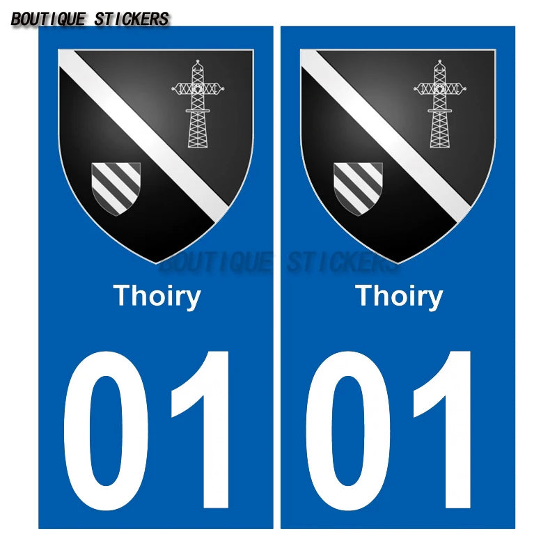 2 blue square corner license plate stickers01 Nantua  Oyonnax Thoiry Trévoux Montluel Viriat  Péronnas Lagnieu Viriat ville