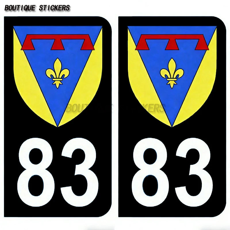 2Pcs Exquisite French licenseplate stickers in 83 Draguignan-Hyères-Armoiries-Var plaque blasonarmoiriesAuto MotoPVCautocollant