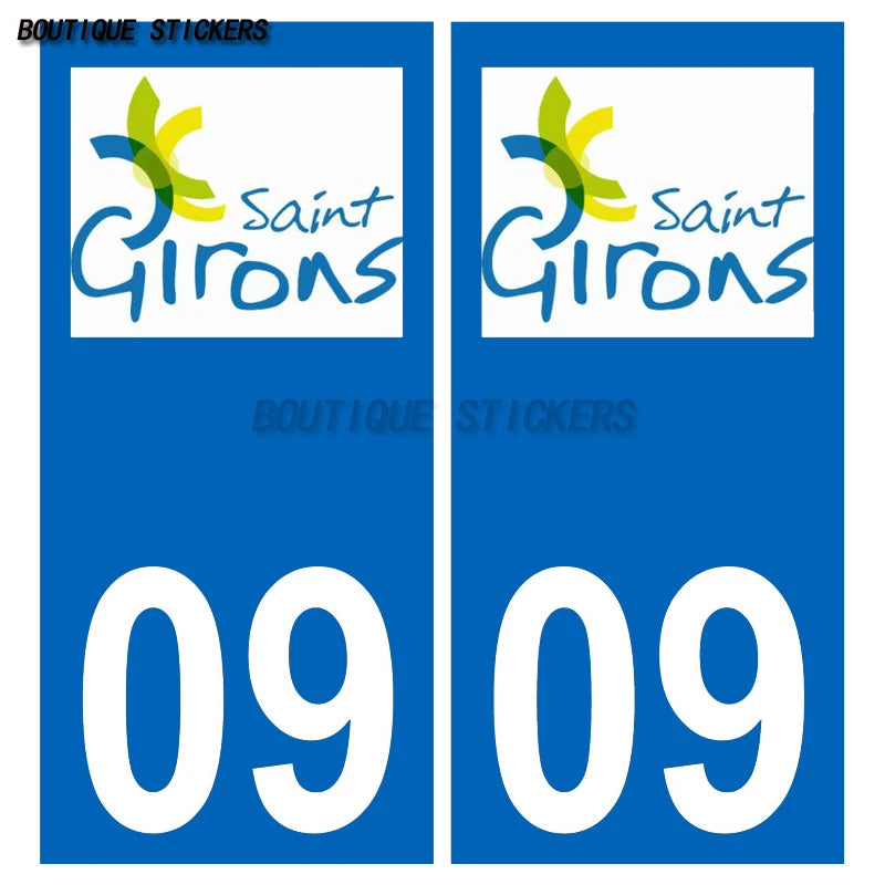 2Pcs Exquisite French license plate stickers in black and blue09 Lavelanet  Pamiers Saint-Girons Voiture moto PVC étanche