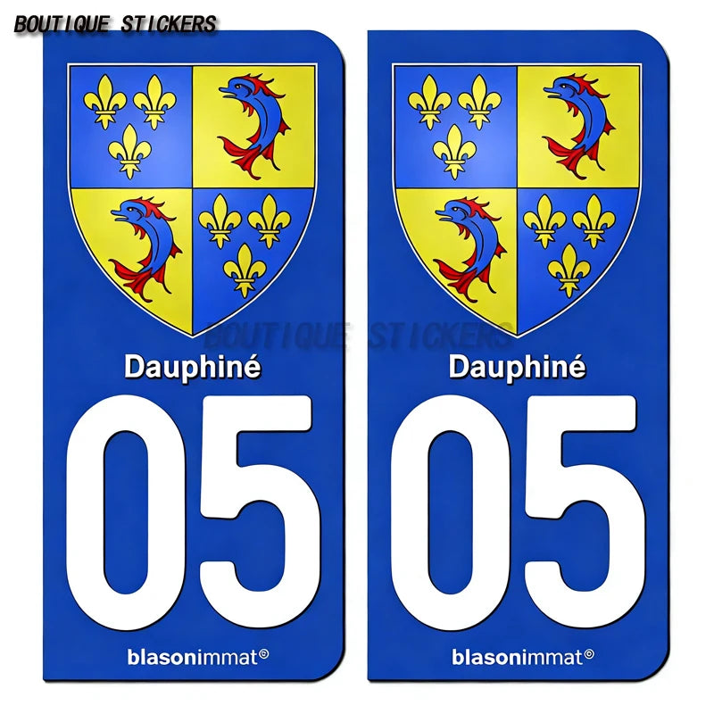 2Pcs French license plate stickers05 station Serre Chevalier, Briançon Ville, Dauphiné - armes, commune de devoluy Voiture moto