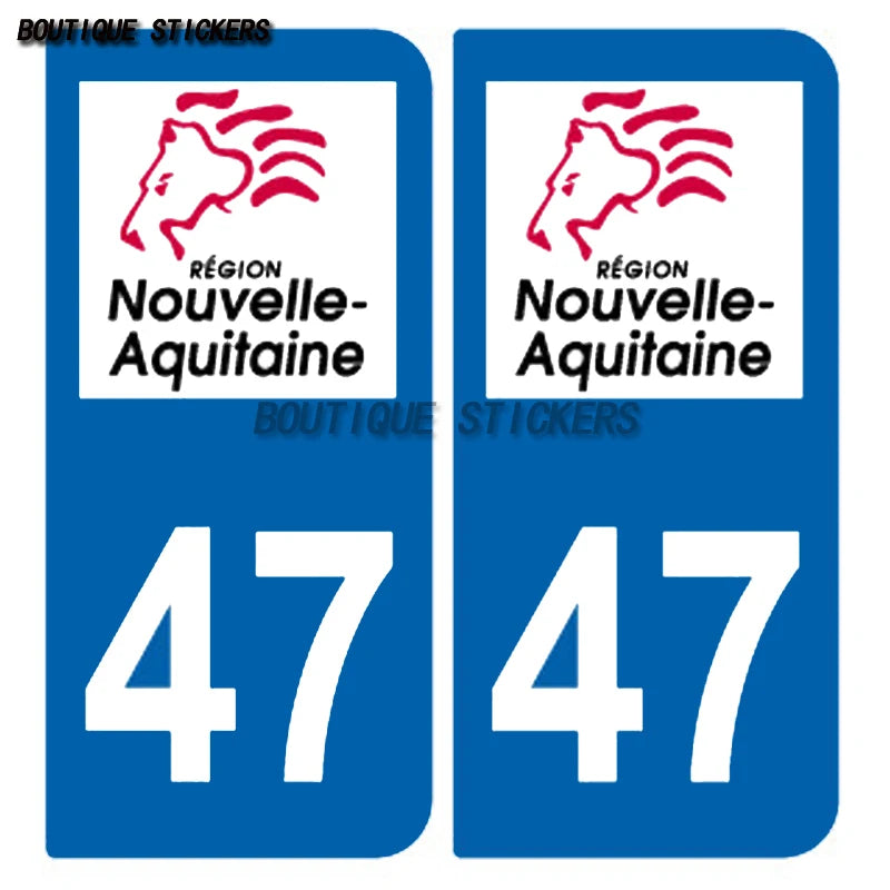 Exquisite license plate sticker logo area+F license plate 47 Nouvelle Aquitaine department F+47 2009, 2018  waterproof PVC decal