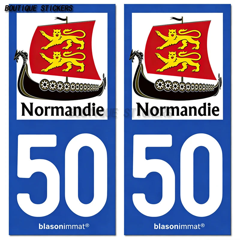 2Pcs French license plate stickers50 Coutances  Ville Coutances  Armoiries Granville  Ville Auderville blason Normandie  Drakkar