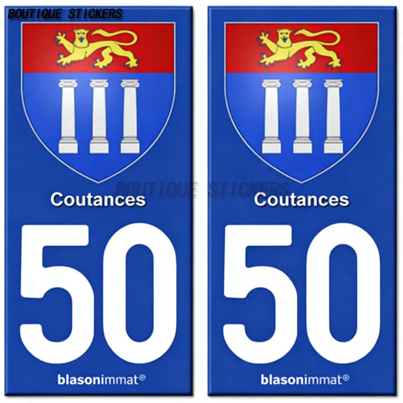 2Pcs French license plate stickers50 Coutances  Ville Coutances  Armoiries Granville  Ville Auderville blason Normandie  Drakkar