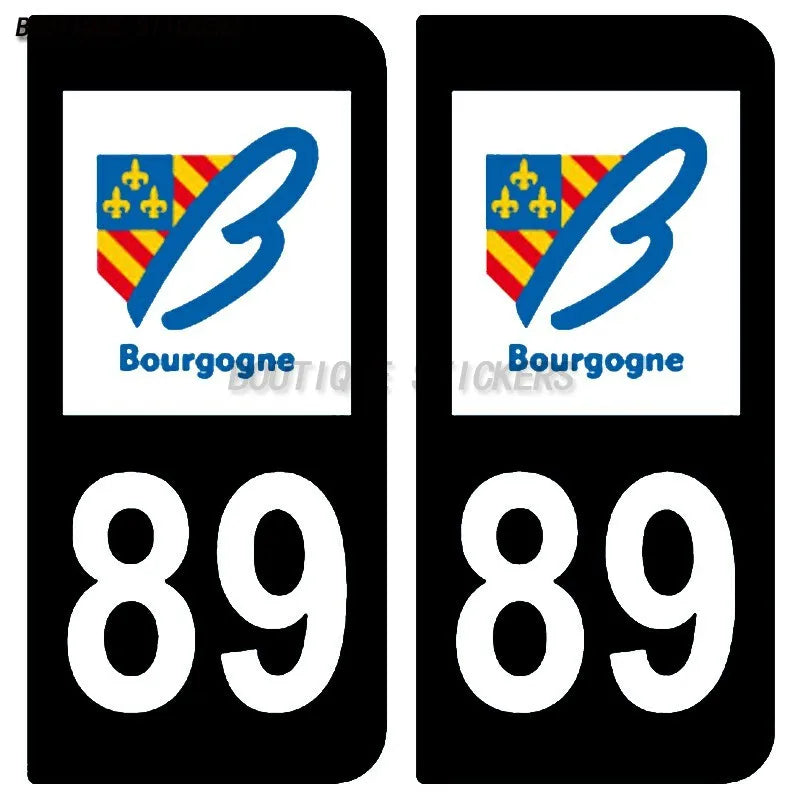 2Pcs Exquisite French Burgundy Franche Comt é region 89 province license plate sticker F89 car RV waterproof PVC sticker
