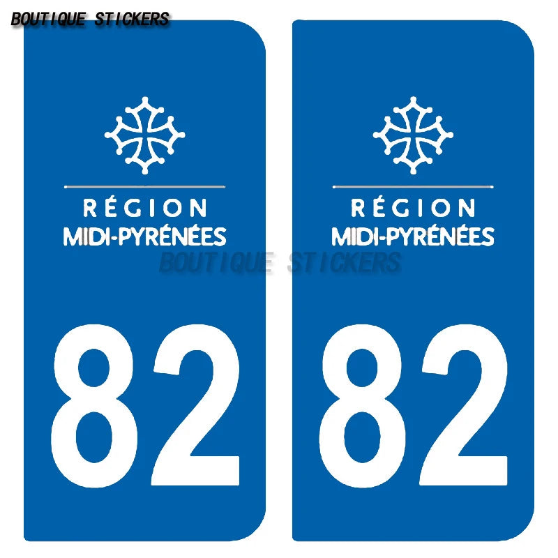 2Pcs Exquisite French Tarn Garonne Province No. 82 license plate sticker F82 car off-road vehicle RV waterproof PVC sticker