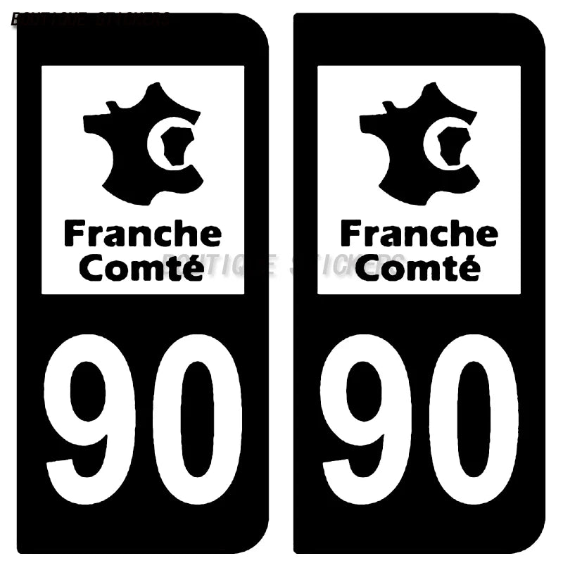 2Pcs Exquisite 90 province license plate sticker F90 for car, RV, off-road vehicle, waterproof PVC sticker in Belfort, France