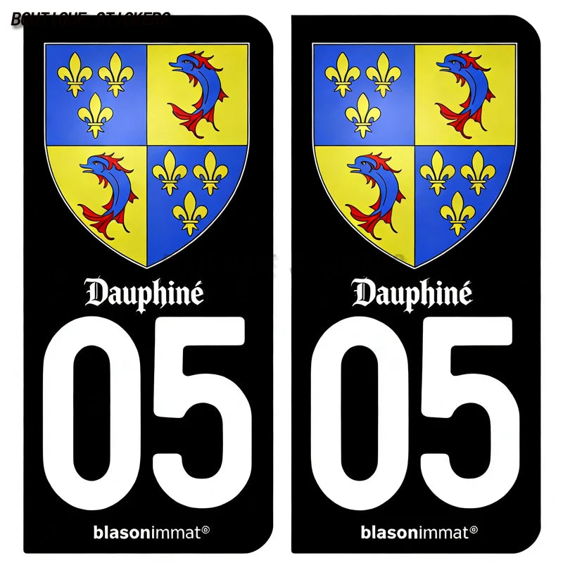 2Pcs French license plate stickers05 station Serre Chevalier, Briançon Ville, Dauphiné - armes, commune de devoluy Voiture moto