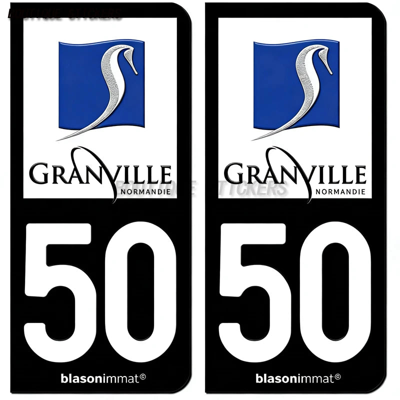 2Pcs French license plate stickers50 Coutances  Ville Coutances  Armoiries Granville  Ville Auderville blason Normandie  Drakkar