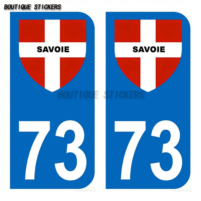 2Pcs Exquisite French licenseplate stickers in 73 Val-d'Isère - Savoie croix savoie droits - croix Savoie - Val-d'Isère logo