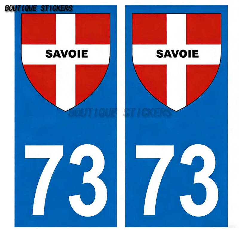 2Pcs Exquisite French licenseplate stickers in 73 Val-d'Isère - Savoie croix savoie droits - croix Savoie - Val-d'Isère logo