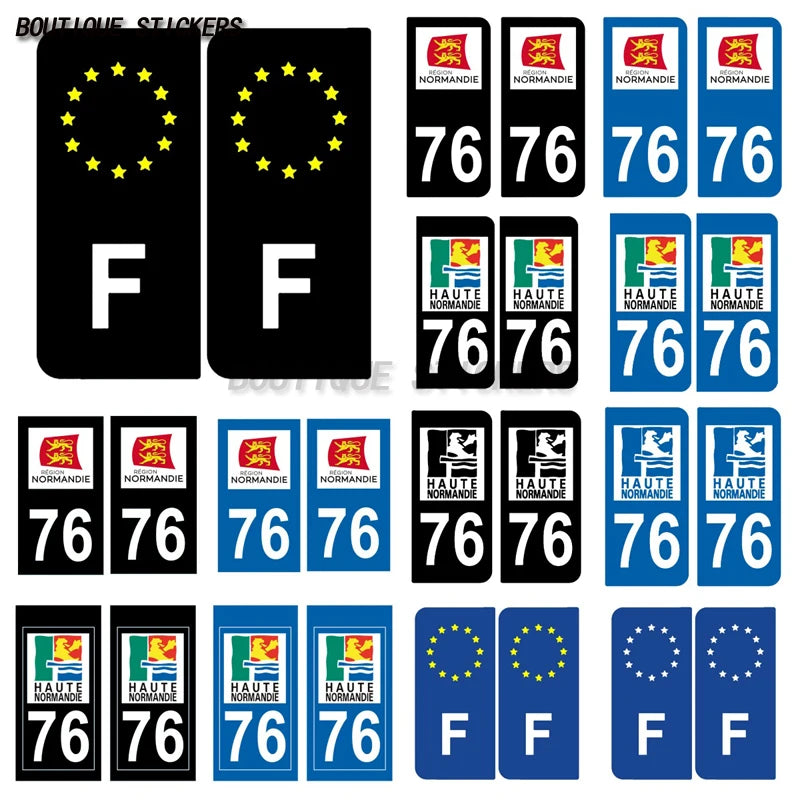 2Pcs Exquisite license plate sticker French coastal Seine Normandy F76 car off-road vehicle RV motorcycle waterproof PVC sticker