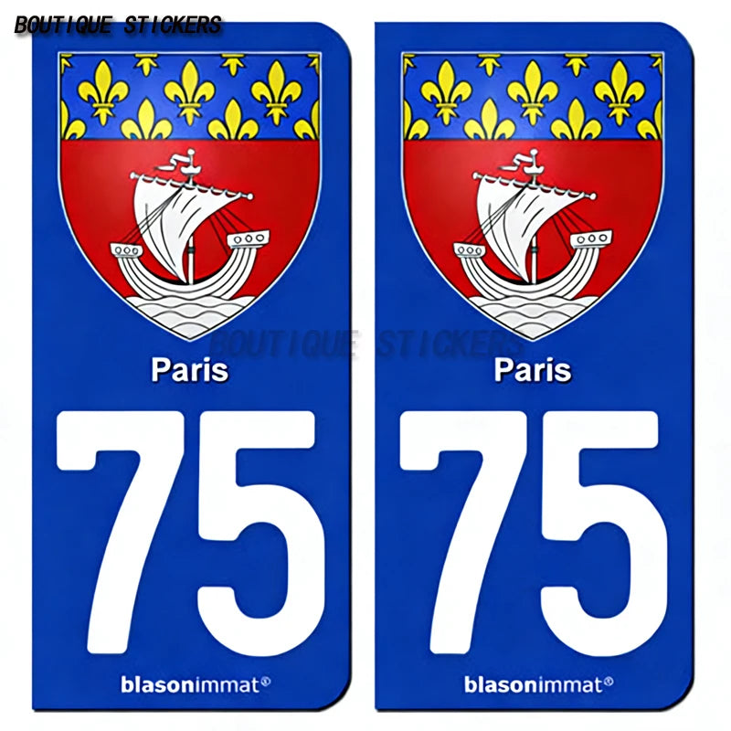 Autocollant plaque d'immatriculation France 75 Ile de France - Armoiries  Paris - Armoiries blason armoiries département droits