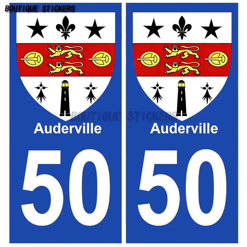 2Pcs French license plate stickers50 Coutances  Ville Coutances  Armoiries Granville  Ville Auderville blason Normandie  Drakkar