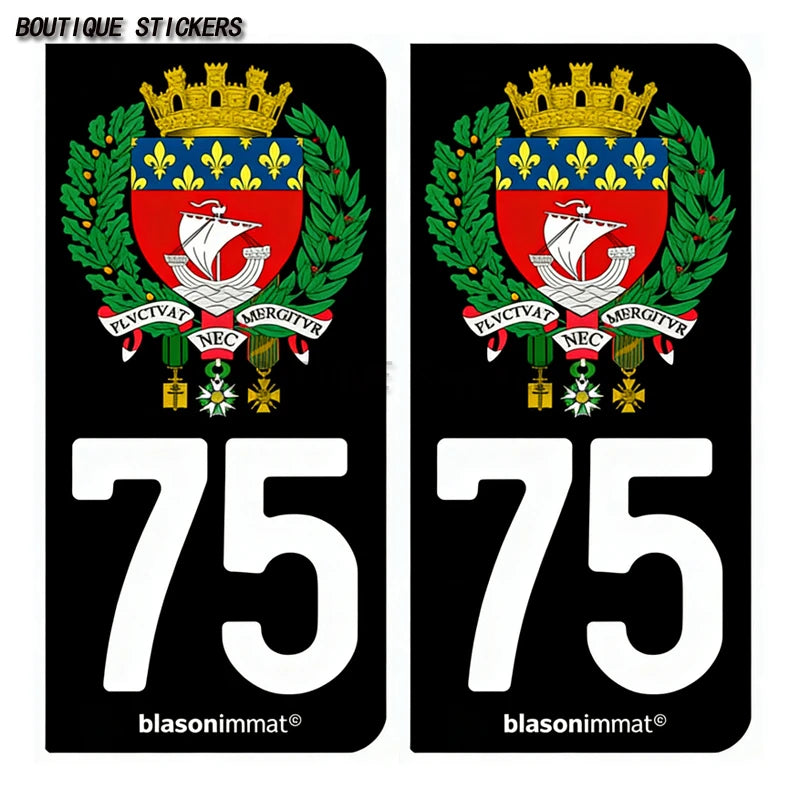Autocollant plaque d'immatriculation France 75 Ile de France - Armoiries  Paris - Armoiries blason armoiries département droits