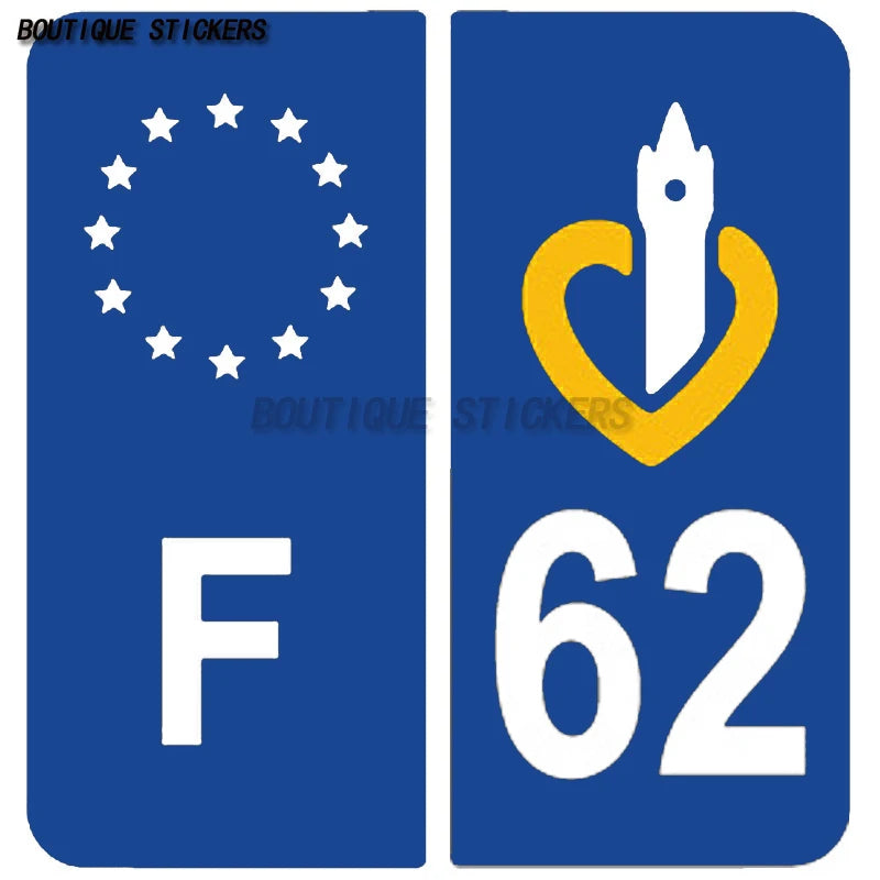 2Pcs Black/Blue Department Add Strait F62 Bell Tower Heart License Plate Stickers Off road Vehicle Waterproof PVC Stickers