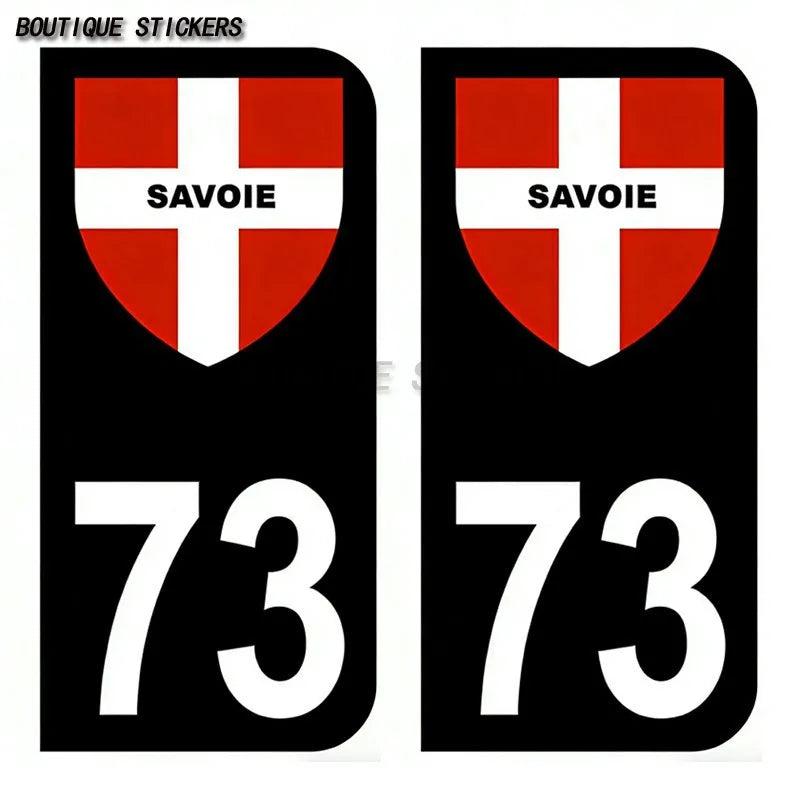 2Pcs Exquisite French licenseplate stickers in 73 Val-d'Isère - Savoie croix savoie droits - croix Savoie - Val-d'Isère logo