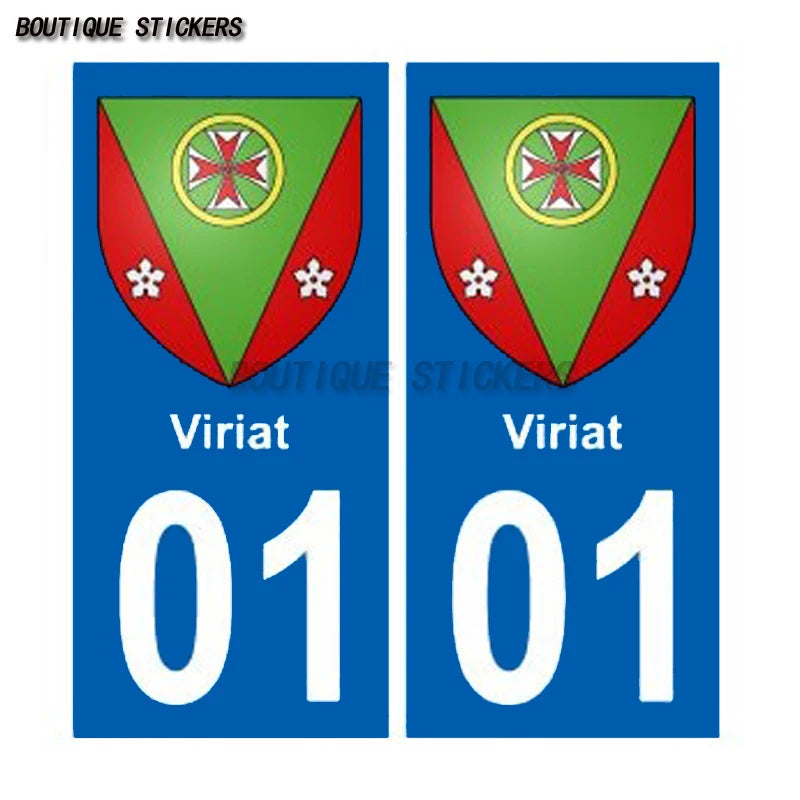 2 blue square corner license plate stickers01 Nantua  Oyonnax Thoiry Trévoux Montluel Viriat  Péronnas Lagnieu Viriat ville