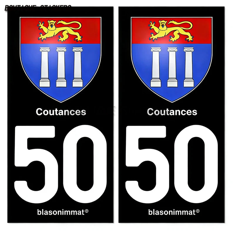 2Pcs French license plate stickers50 Coutances  Ville Coutances  Armoiries Granville  Ville Auderville blason Normandie  Drakkar