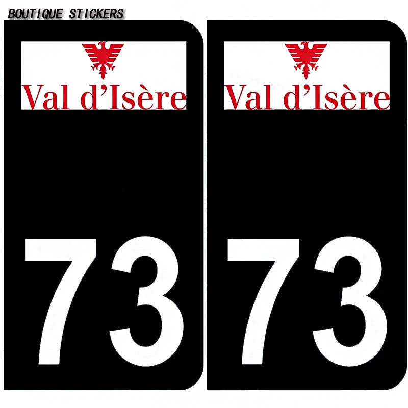 2Pcs Exquisite French licenseplate stickers in 73 Val-d'Isère - Savoie croix savoie droits - croix Savoie - Val-d'Isère logo