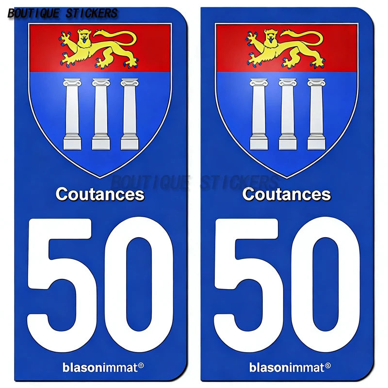 2Pcs French license plate stickers50 Coutances  Ville Coutances  Armoiries Granville  Ville Auderville blason Normandie  Drakkar