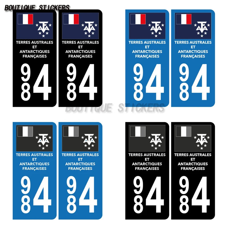 2 PCS plaque d'immatriculation française autocollant noir bleu984outre-mer Drom région sud de la FranceVoiture moto PVC étanche