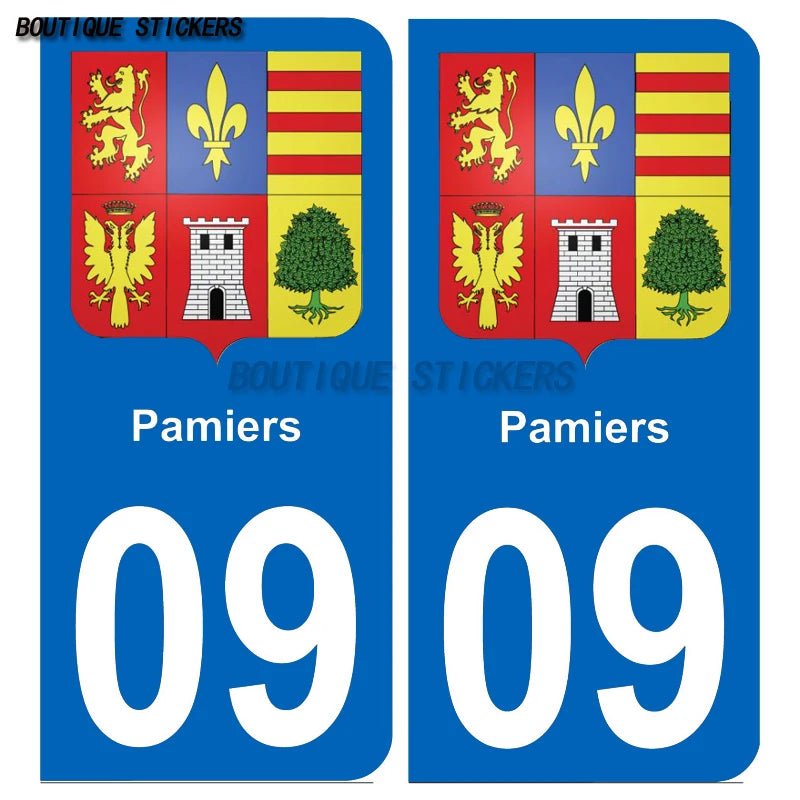 2Pcs Exquisite French license plate stickers in black and blue09 Lavelanet  Pamiers Saint-Girons Voiture moto PVC étanche
