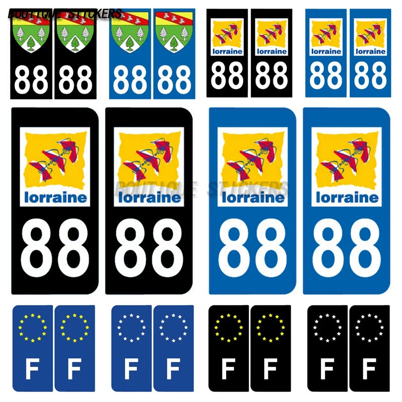 2PcsExquisite French Vosges Province No. 88 coat of arms license plate sticker F88 Lorraine region car RV waterproof PVC sticker