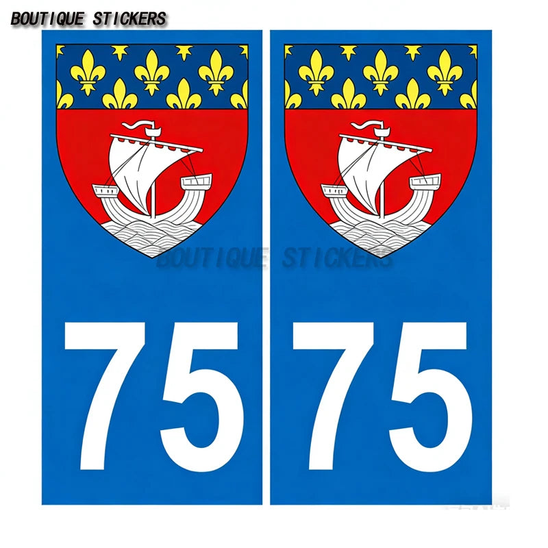 Autocollant plaque d'immatriculation France 75 Ile de France - Armoiries  Paris - Armoiries blason armoiries département droits