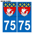 Autocollant plaque d'immatriculation France 75 Ile de France - Armoiries  Paris - Armoiries blason armoiries département droits