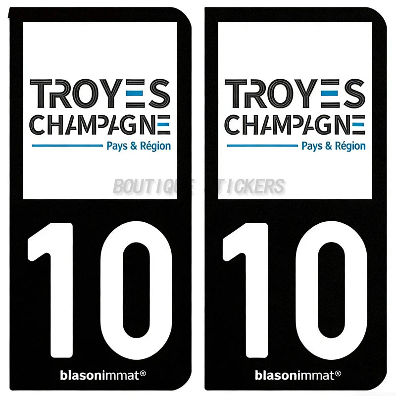 2Pcs Exquisite French license plate stickers in black and blue10 Bar-sur-Aube Troyes - aglo Bar sur aub - agglo PVC étanche