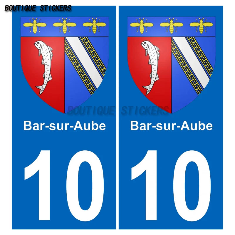 2Pcs Exquisite French license plate stickers in black and blue10 Bar-sur-Aube Troyes - aglo Bar sur aub - agglo PVC étanche