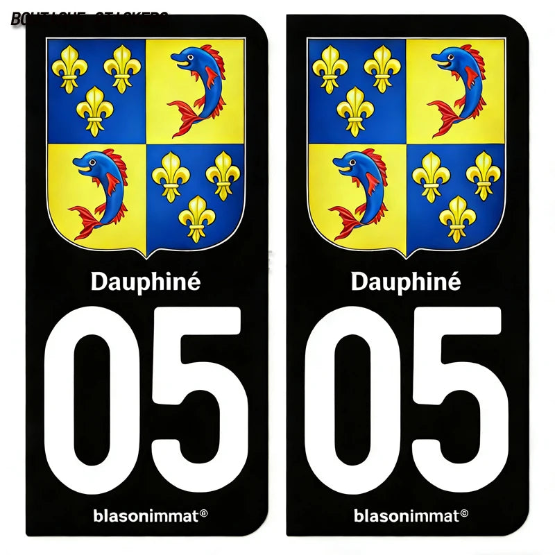 2Pcs French license plate stickers05 station Serre Chevalier, Briançon Ville, Dauphiné - armes, commune de devoluy Voiture moto