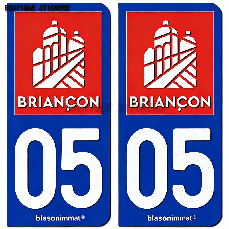 2Pcs French license plate stickers05 station Serre Chevalier, Briançon Ville, Dauphiné - armes, commune de devoluy Voiture moto
