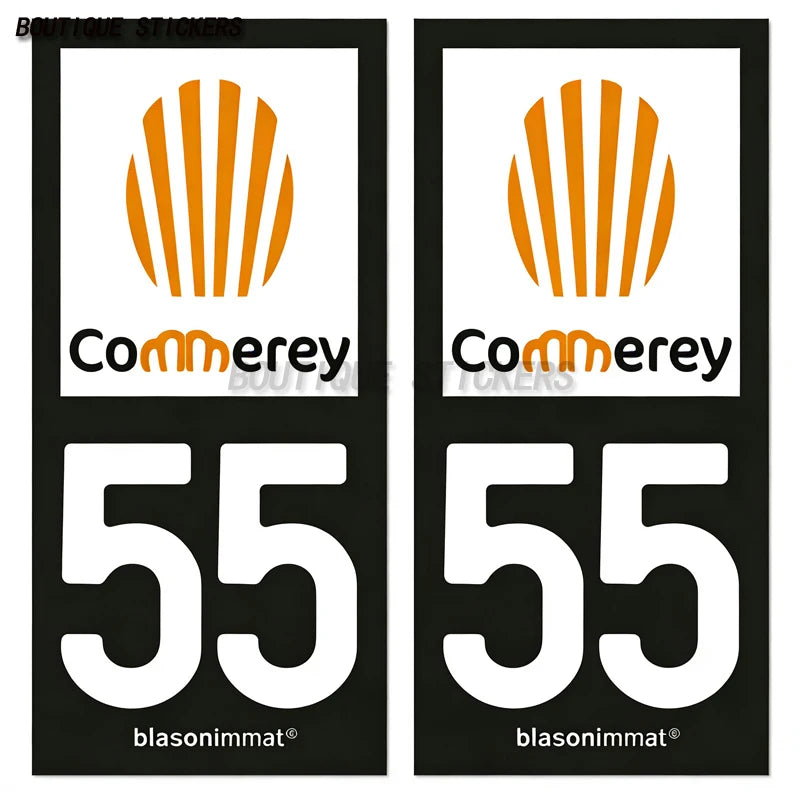 2Pcs Exquisite French license plate stickers in black and blue55 Commercy - Ville 55 Meuse Armoiries Car waterproof PVC sticker
